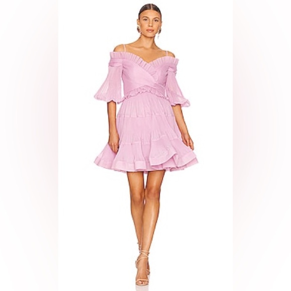 Zimmermann Pleated Off Shoulder Mini Dress in Lilac